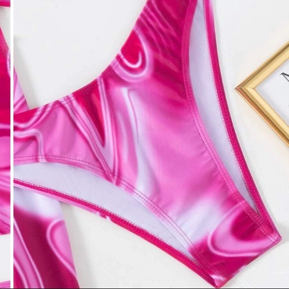 3 piece hot pink tie dye swirl bikini swimsuit & beach skirt size small - Picture 6 of 7